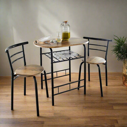 Breakfast Table Set – Rustic Oak-Effect Compact Dining Table with 2 Chairs, Small Kitchen and Dining Room Furniture
