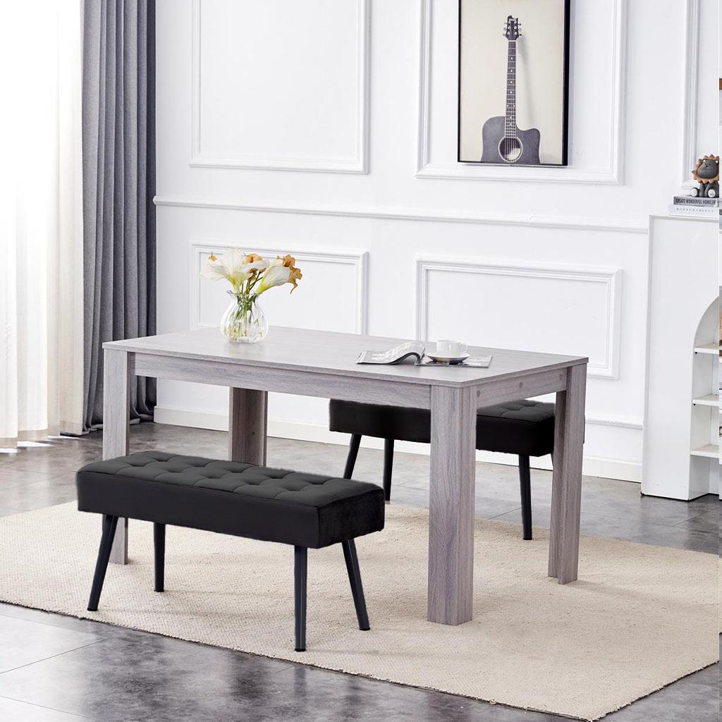 Dining Table and 2 Benches 2 Grey Velvet Benches Wood Table Dining Set Furniture
