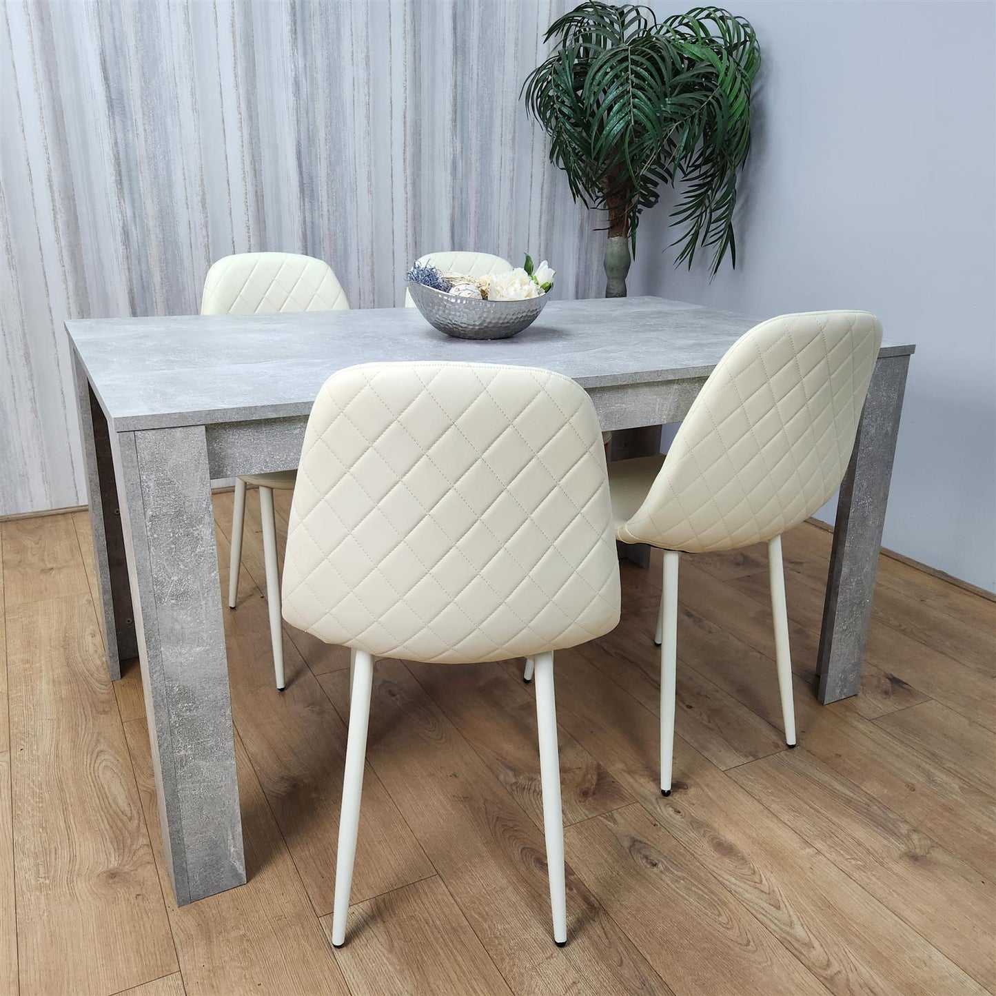 Wooden Rectangle Dining Table Set - Dining Table with Set of 4 Chairs - Dining Room Sets with Dining Table and Chairs for Kitchen, Restaurant, Coffee Shop, Domestic Use, Grey and Cream