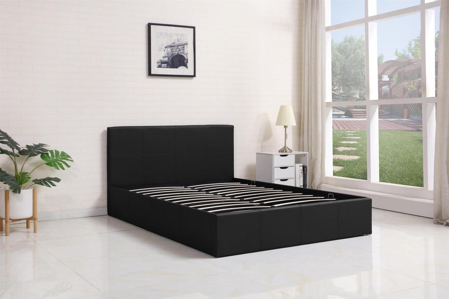 Ottoman Bed Gas Lift Storage Leather 3ft , 4ft,  4ft6 Bed , Pine Wood , Optional Memory Foam Matress