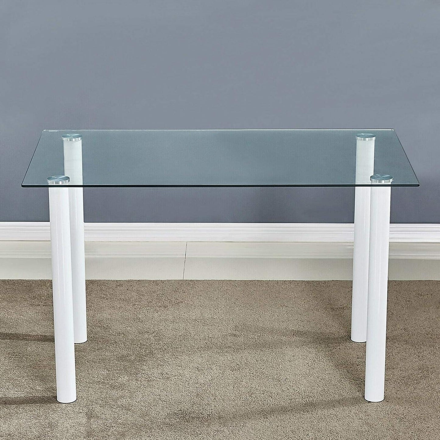 Clear Dining Table with White Metal Legs