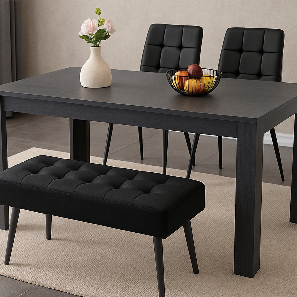 Dark Grey Wooden Dining Set with Velvet Chairs and Bench, Arrow Design