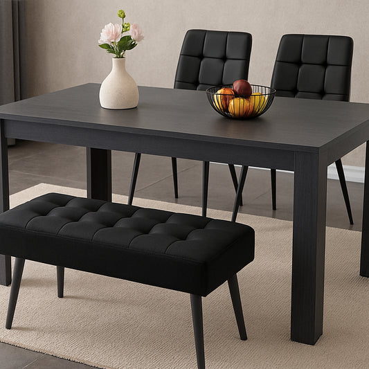 Dark Grey Wooden Dining Set with Velvet Chairs and Bench, Arrow Design