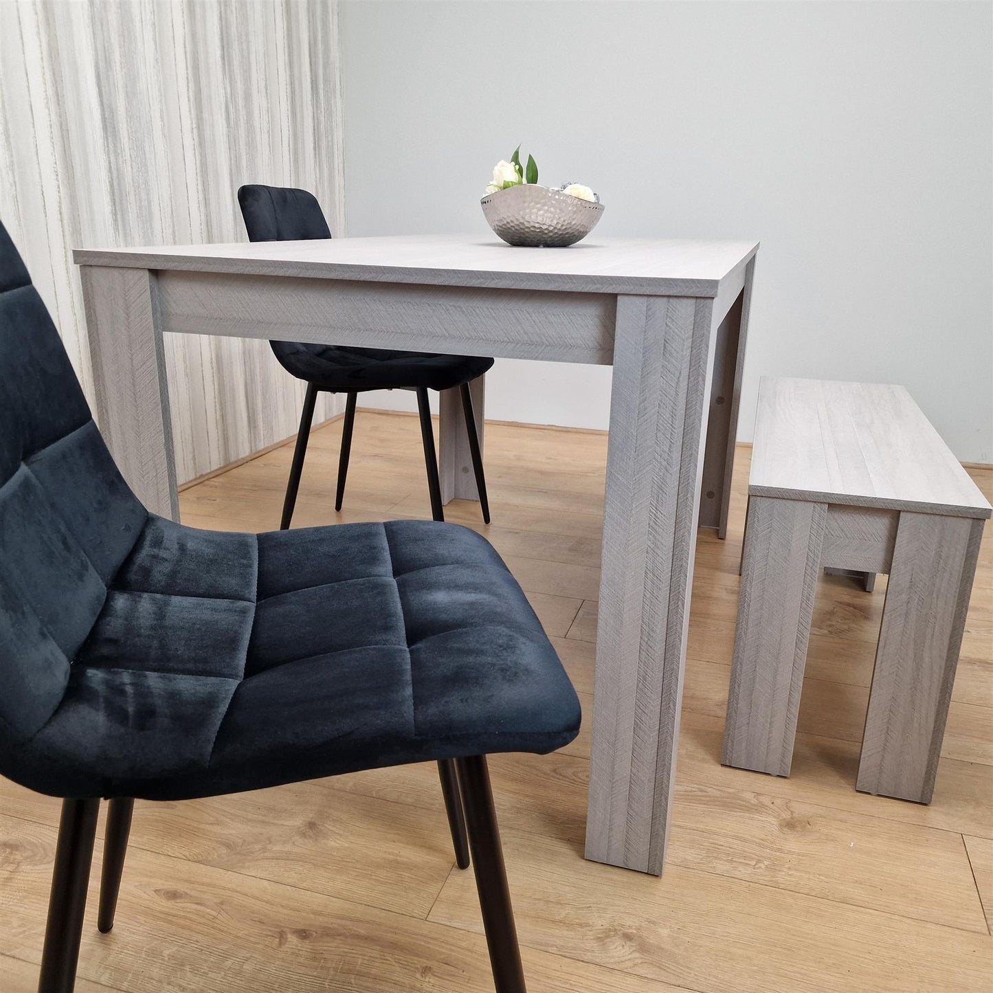 Dining Table and 2 Chairs With Bench Grey 2 Black Velvet Chairs Wood Dining Set Furniture