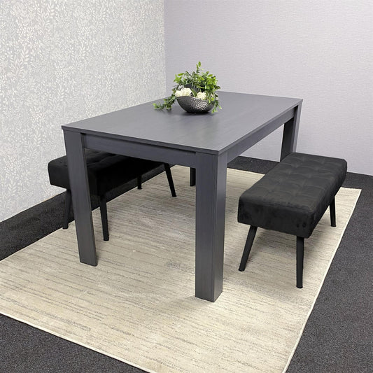 Wooden Dark Grey Arrow Design Dining Set with Velvet Chairs & Benches