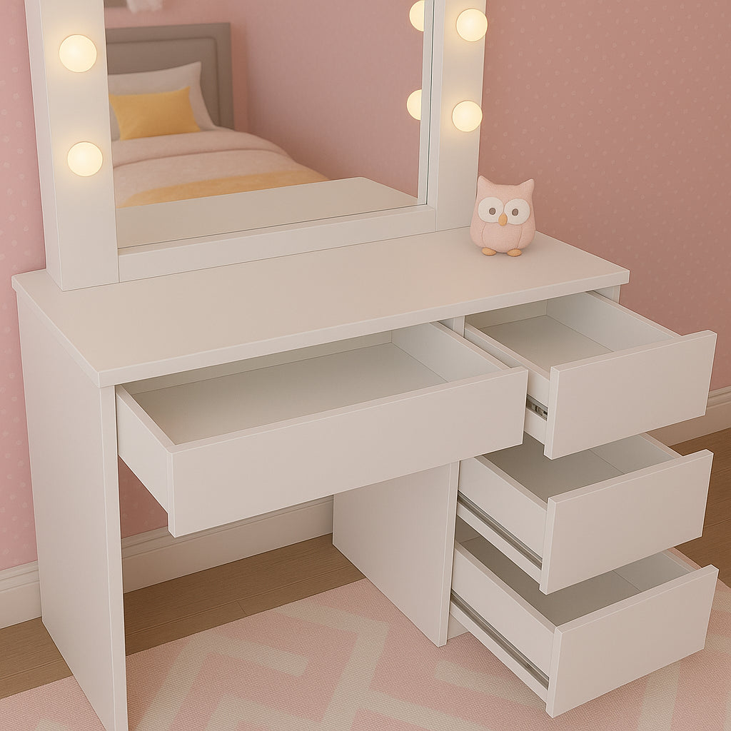DOUBS Dressing Table Vanity Makeup Desk With LED Mirror And Stool 4 Drawers
