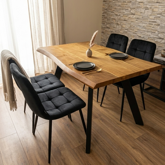 DOUBS Dining Room Set Wood Table 4 Velvet Chairs Kitchen Furniture 5-Piece
