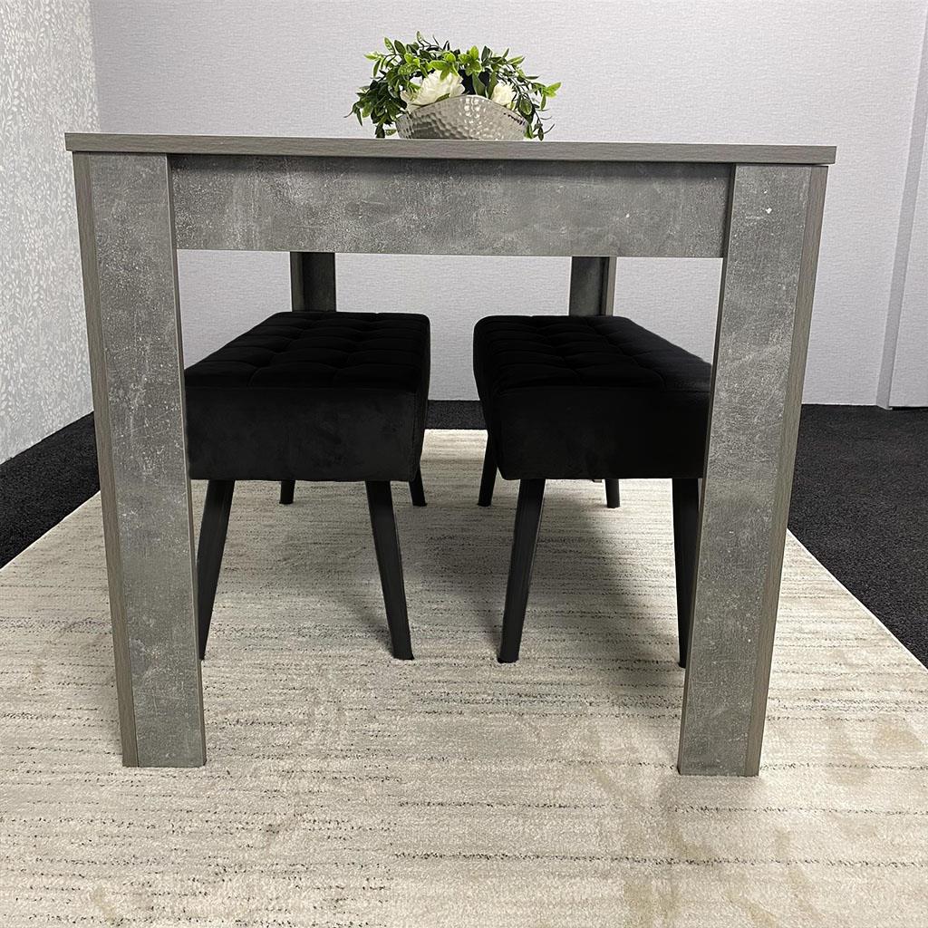 Grey Wooden Dining Table Set and 2 Benches with Metal Legs – Dining Kitchen Room Furniture