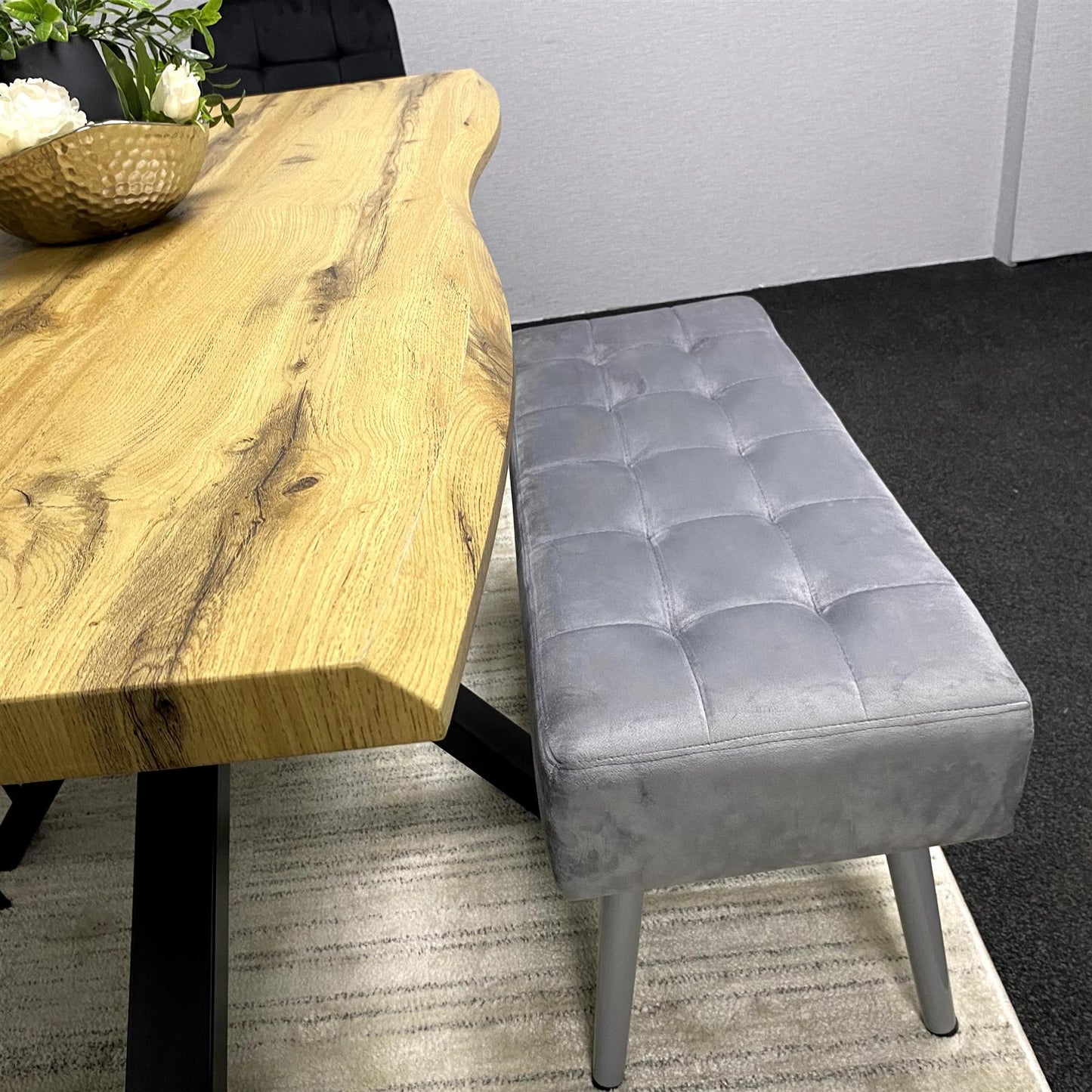 DOUBS Wood Dining Set with Velvet Chairs & Grey Velvet Bench