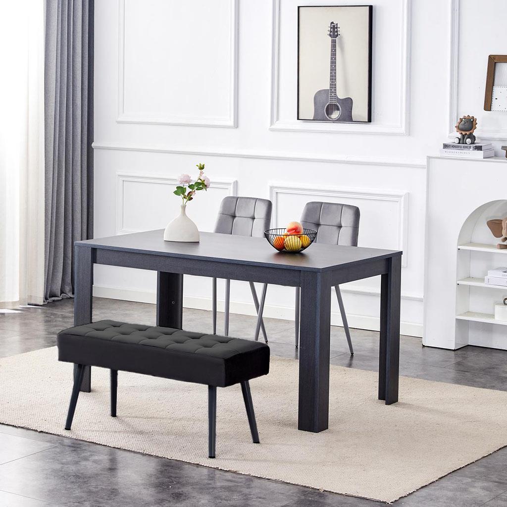 Dark Grey Wooden Dining Set with Velvet Chairs and Bench, Arrow Design