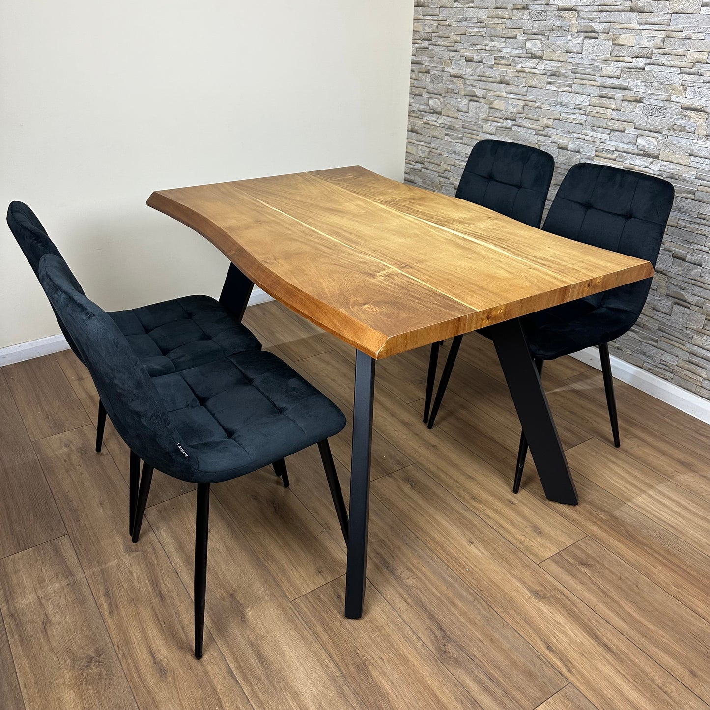 DOUBS Dining Room Set Wood Table 4 Velvet Chairs Kitchen Furniture 5-Piece