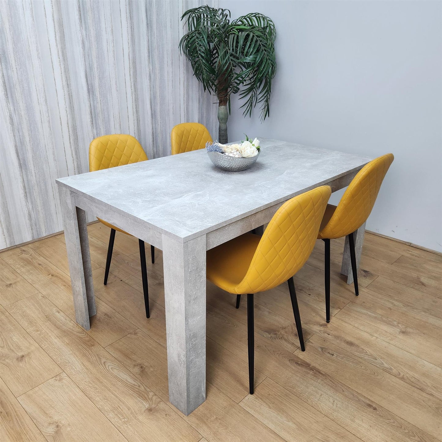 Wooden Rectangle Dining Table Set - Dining Table with Set of 4 Chairs - Dining Room Sets with Dining Table and Chairs for Kitchen, Restaurant, Coffee Shop, Domestic Use, Grey and Mustard