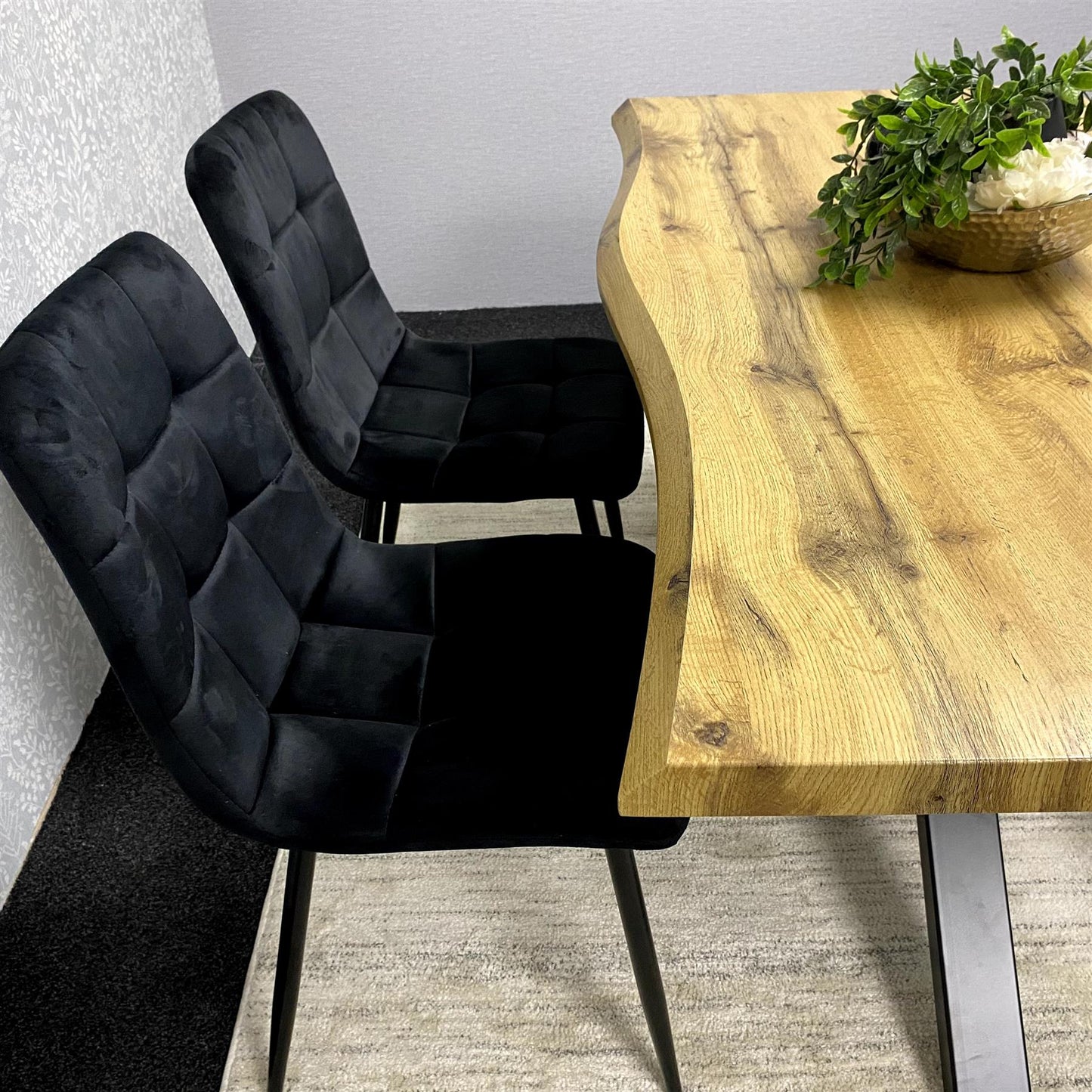 DOUBS Wood Dining Set with Velvet Chairs & Grey Velvet Bench