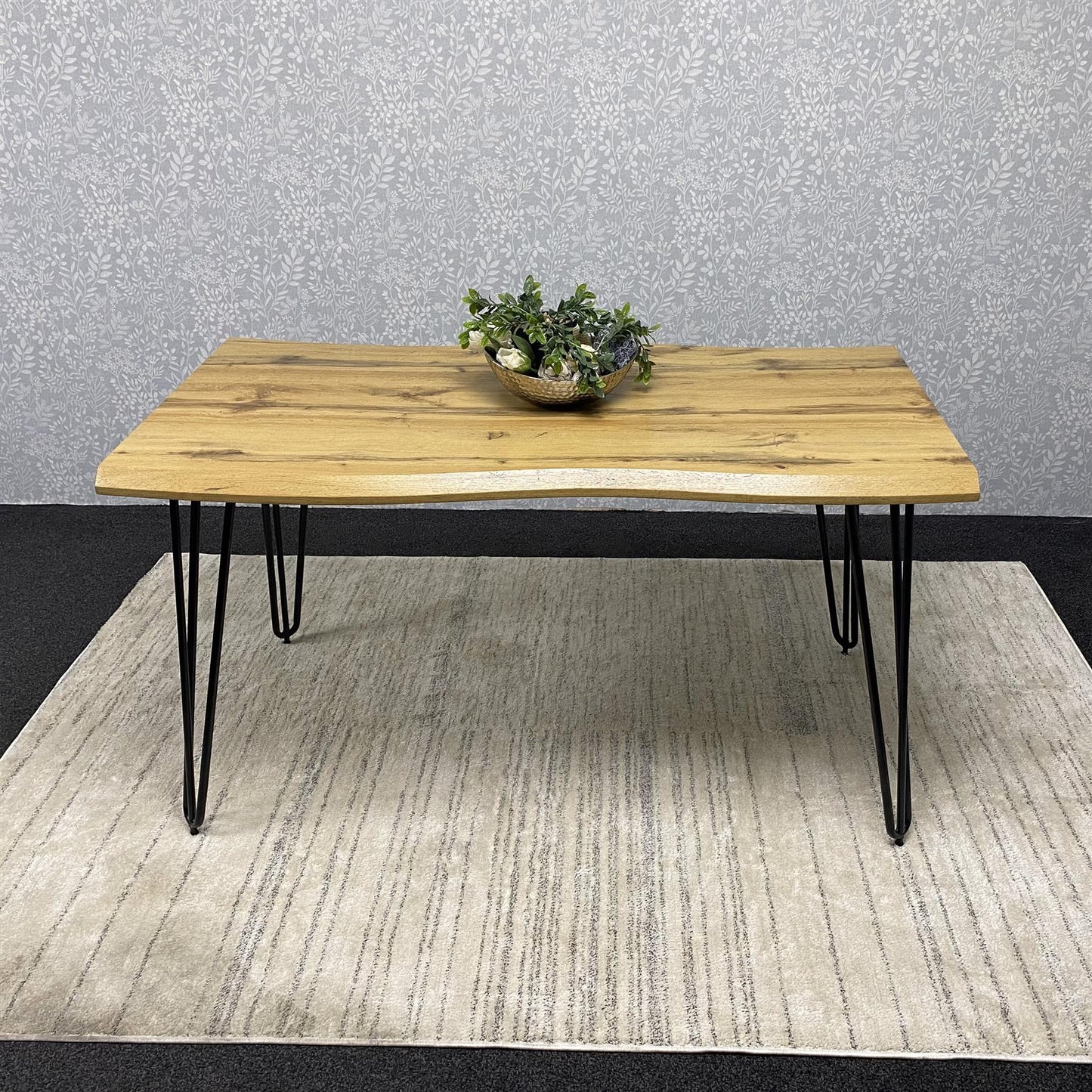 Wooden Dining Table With Metal Hairpin Legs for Dining Room, Work, or Study
