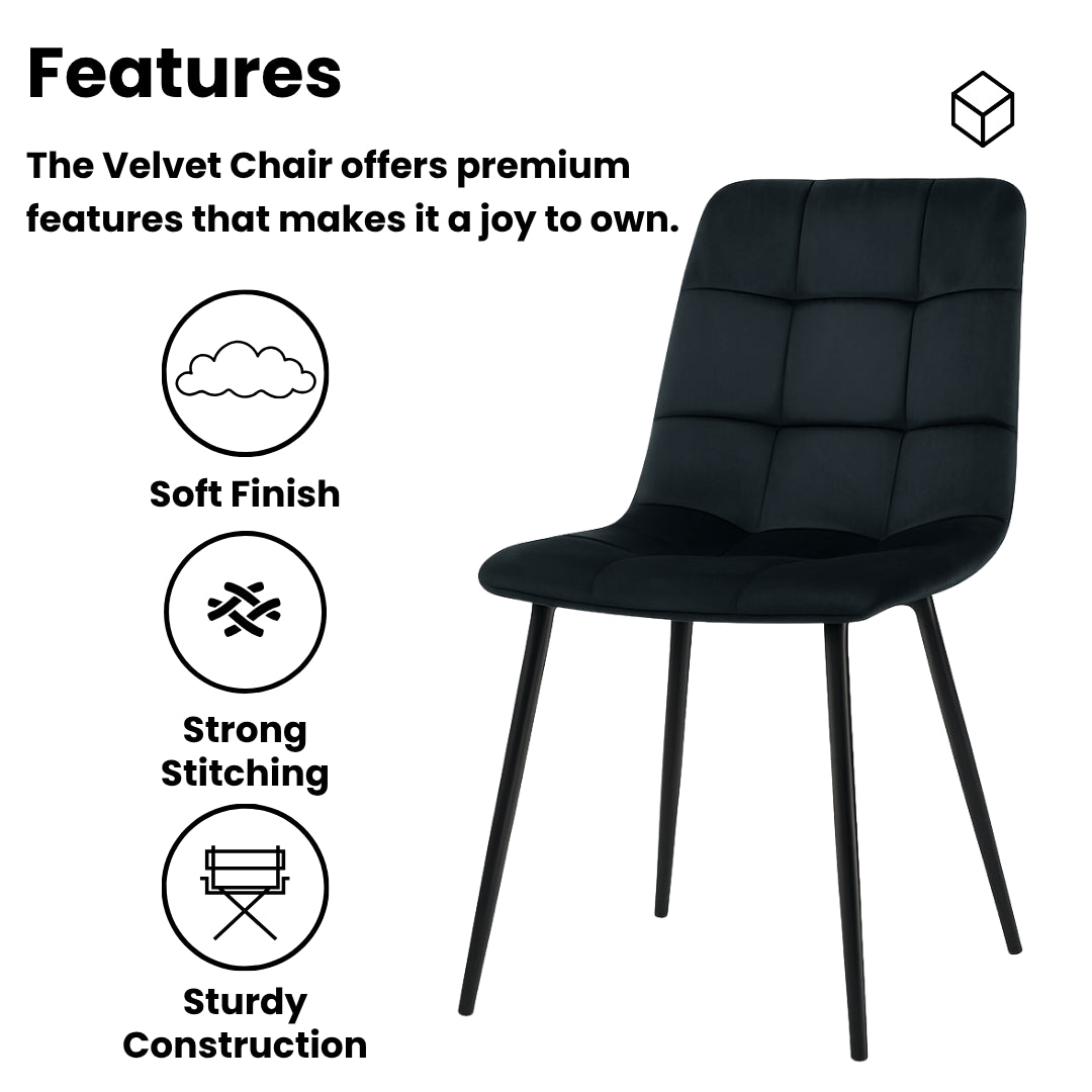 Dining Table and 4 Chairs  Black Dark Grey Velvet Chairs Wood Dining Set Furniture