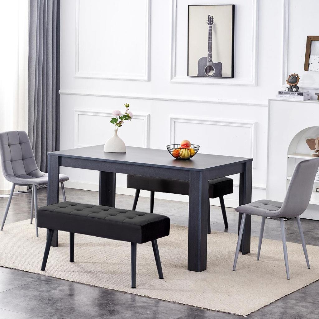 Dark Grey Arrow Design Wooden Dining Table with Velvet Chairs and 2 Benches