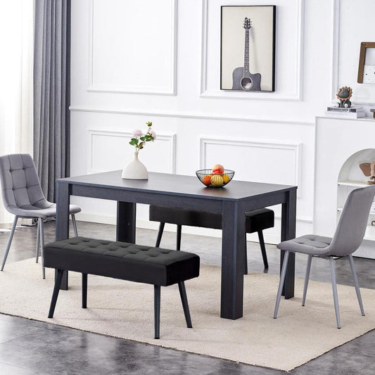 Dark Grey Arrow Design Wooden Dining Table with Velvet Chairs and 2 Benches