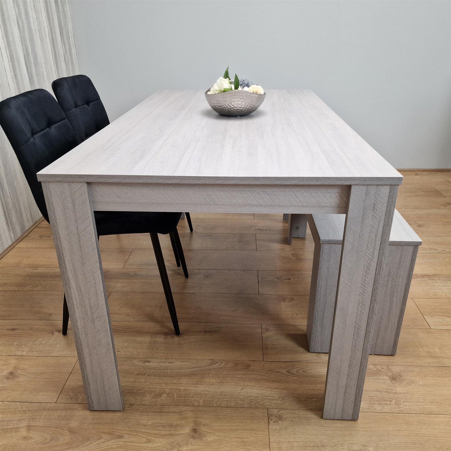 Dining Table and 2 Chairs With Bench Grey 2 Black Velvet Chairs Wood Dining Set Furniture