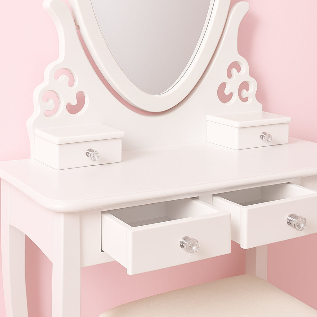 DOUBS Dressing Table with Heart Shaped Mirror and Stool Makeup Vanity Mirror Hollywood Table