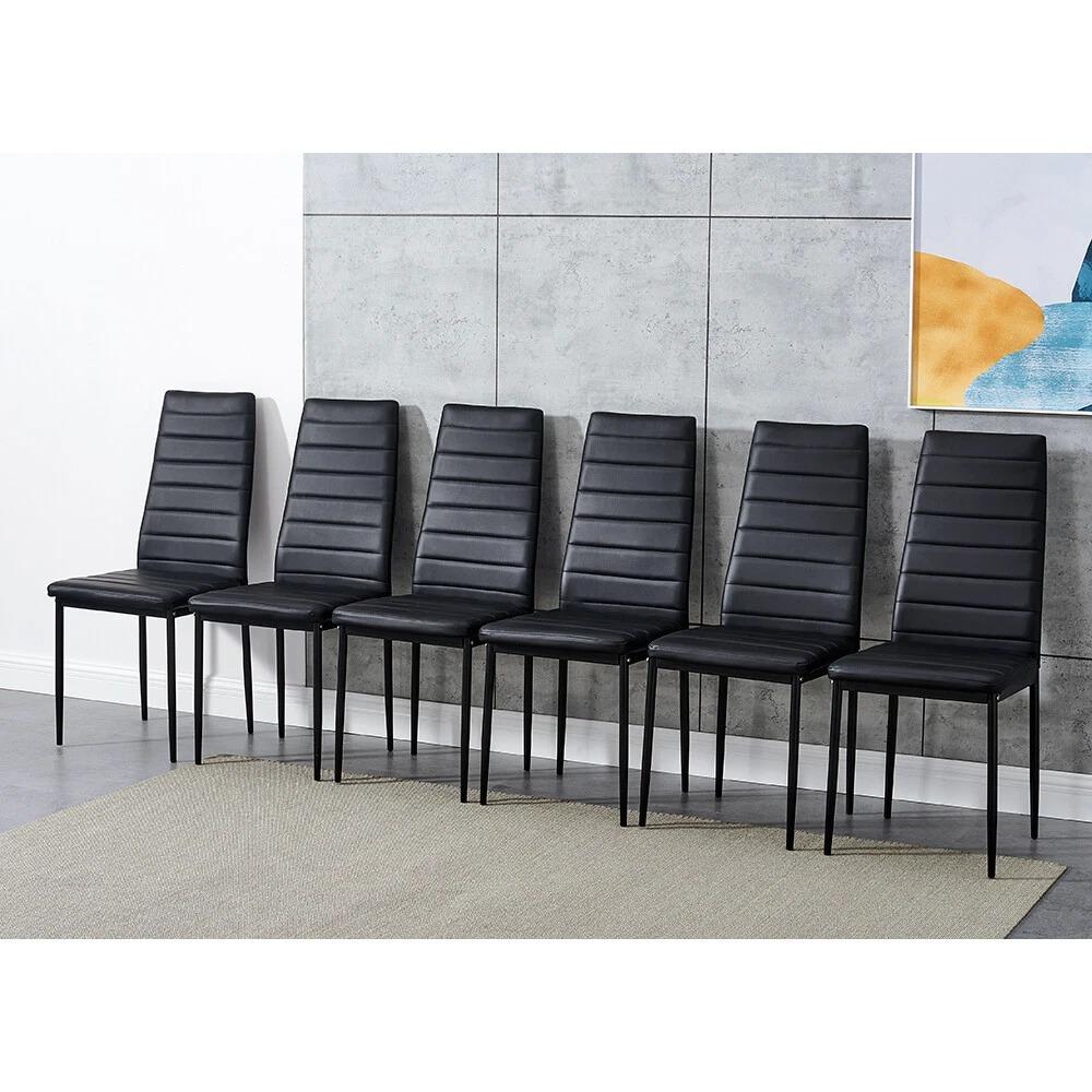 Wooden Grey Dining Table Set With 6 Black Faux Leather Chairs Dining Kitchen Furniture