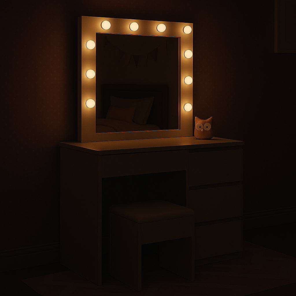 DOUBS Dressing Table Vanity Makeup Desk With LED Mirror And Stool 4 Drawers