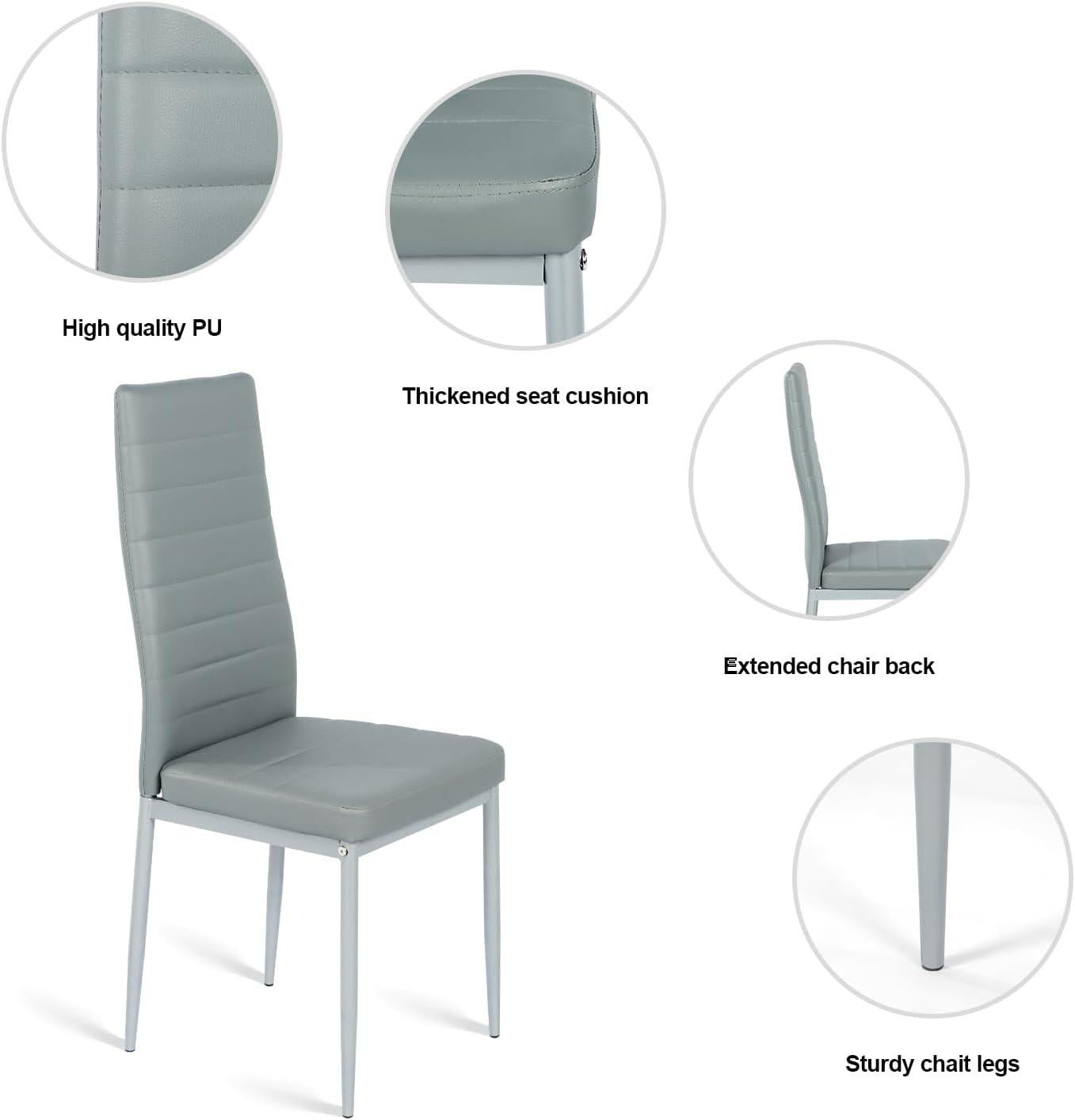 Grey Glass Dining Table Set With 6 Grey Faux Leather Chairs Dining Room Furniture