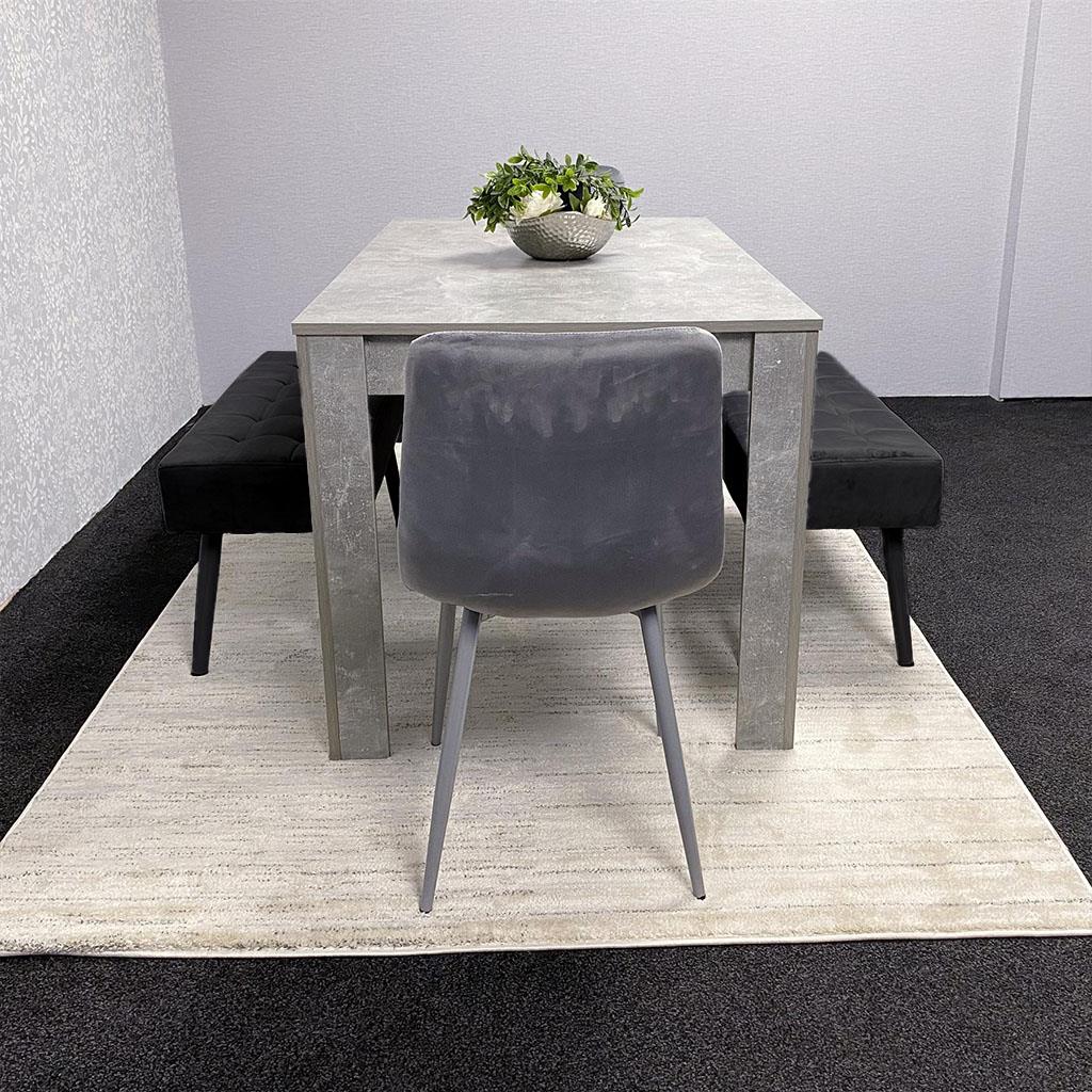 Grey Wooden Dining Table Set with 2 Grey Chairs and Benches - Dining Kitchen Room Furniture