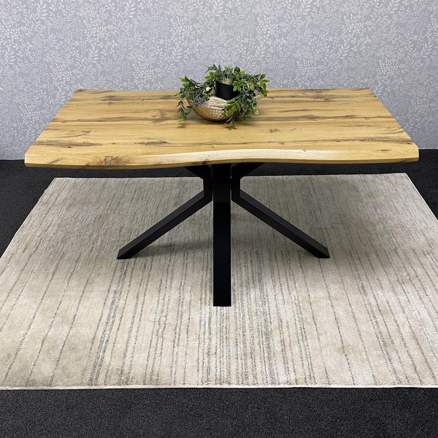 DOUBS Wooden Brown Dining Table with 2 Black Velvet Chairs and Black Padded Benches, Dining Room Furniture