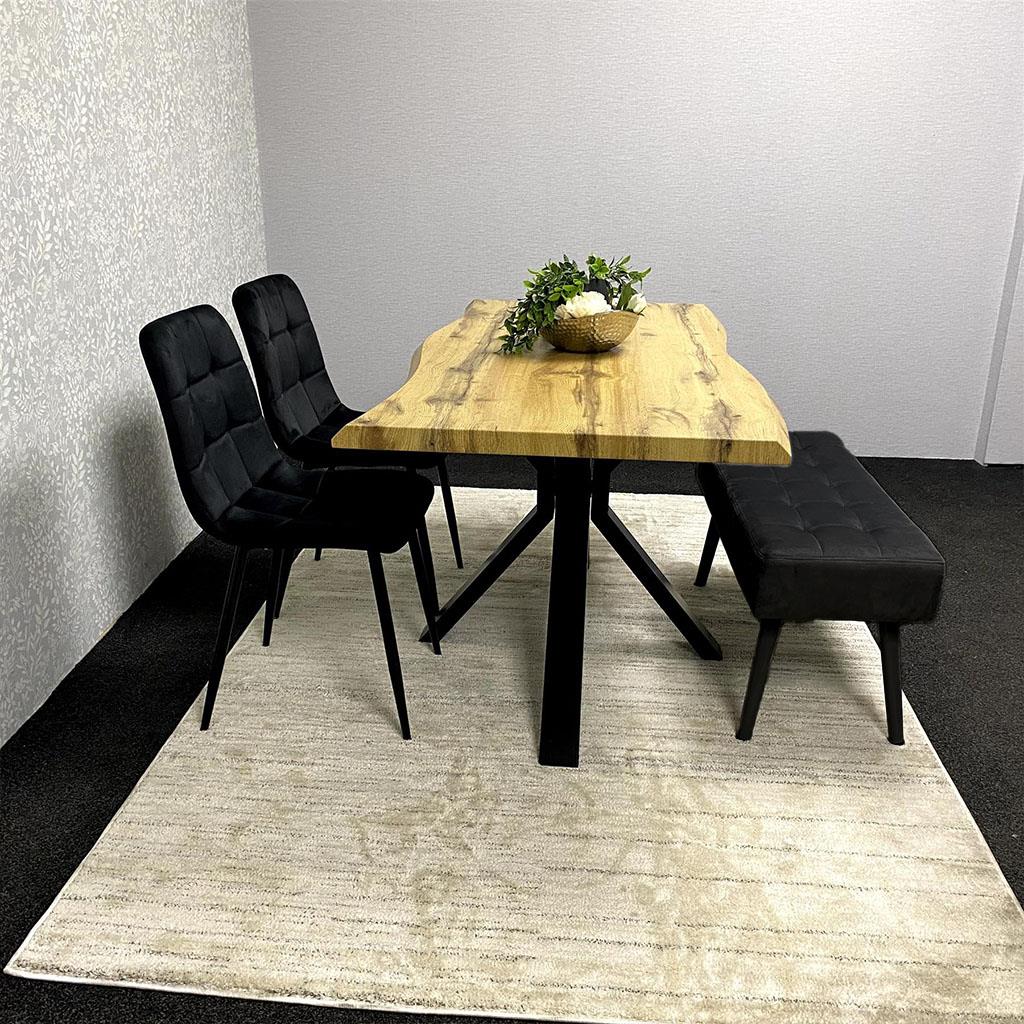 DOUBS Wood Dining Set with Velvet Chairs & Black Velvet Bench