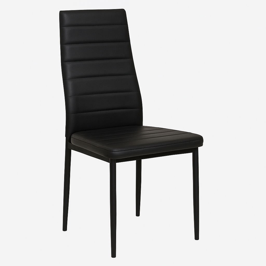 DOUBS Brown Wooden Dining Table with 4 Black Leather Chairs - Dining Kitchen Room Furniture