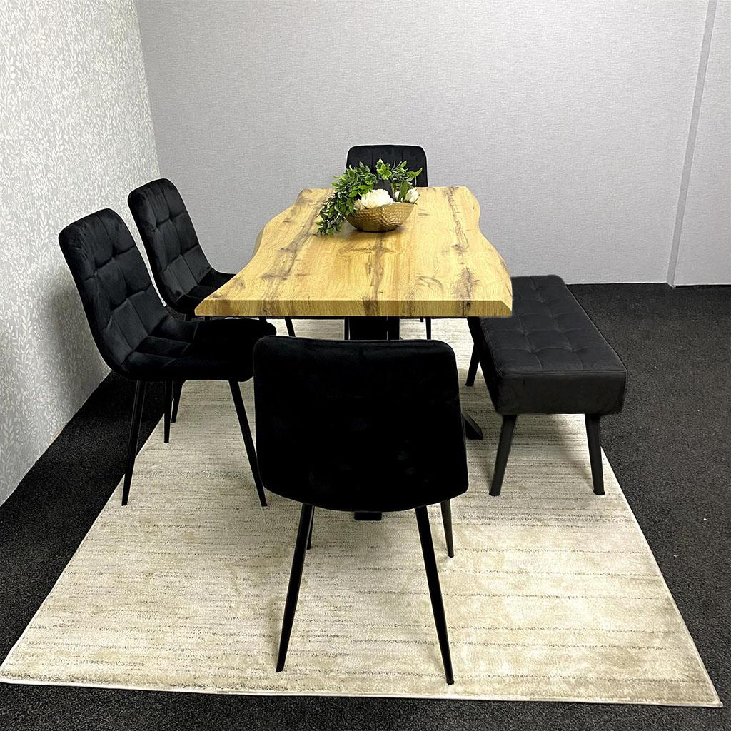 DOUBS Wood Dining Set with Velvet Chairs & Black Velvet Bench