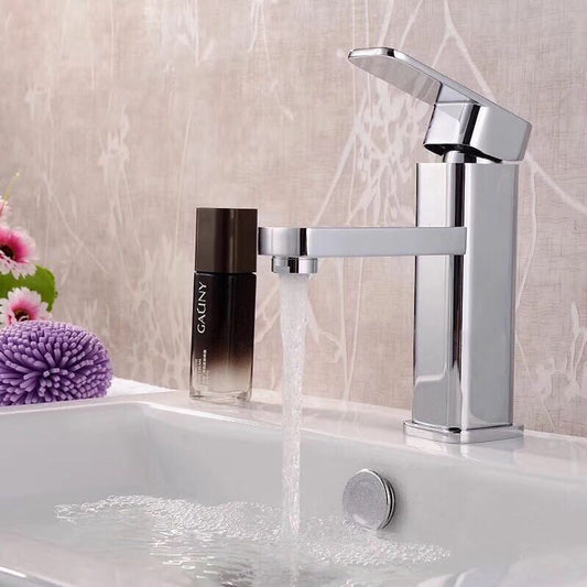 Doubs Sink Tap Single Lever, Chrome Modern Bathroom Basin Sink Taps Square Waterfall