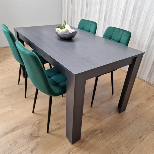 Dining Table and 4 Chairs  Black Dark Grey Velvet Green Chairs Wood Dining Set Furniture