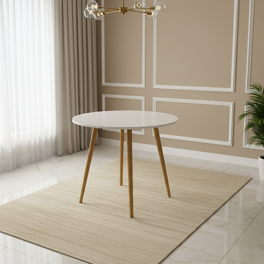 DOUBS Dining Table White Wood Kitchen Place for 4 Seats, Dining Table Only