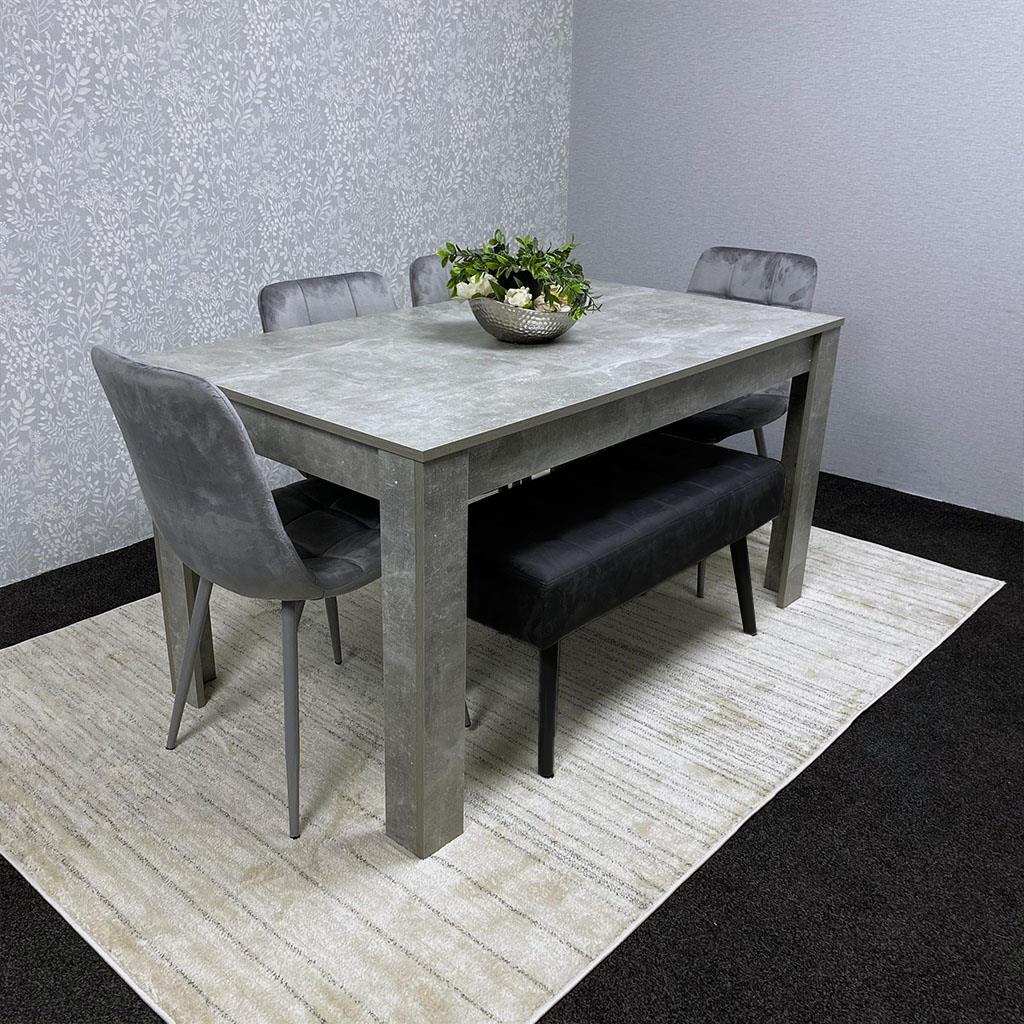 Grey Wooden Dining Table Set with 4 Grey Chairs and 1 Bench - Dining Kitchen Room Furniture