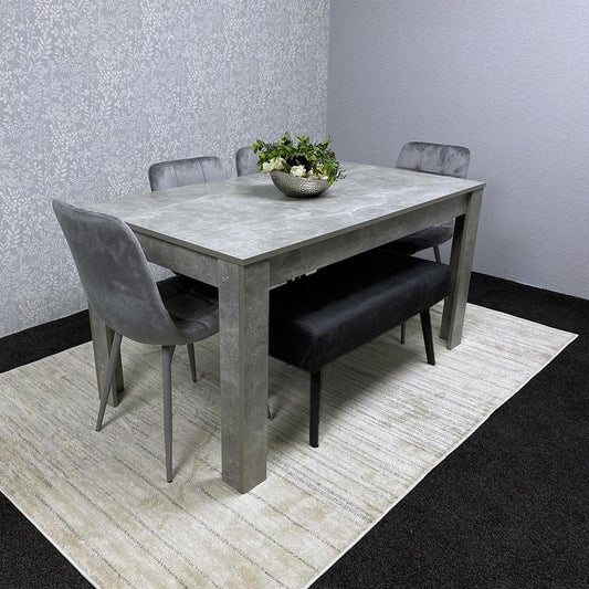 Grey Wooden Dining Table Set with 4 Grey Chairs and 1 Bench - Dining Kitchen Room Furniture