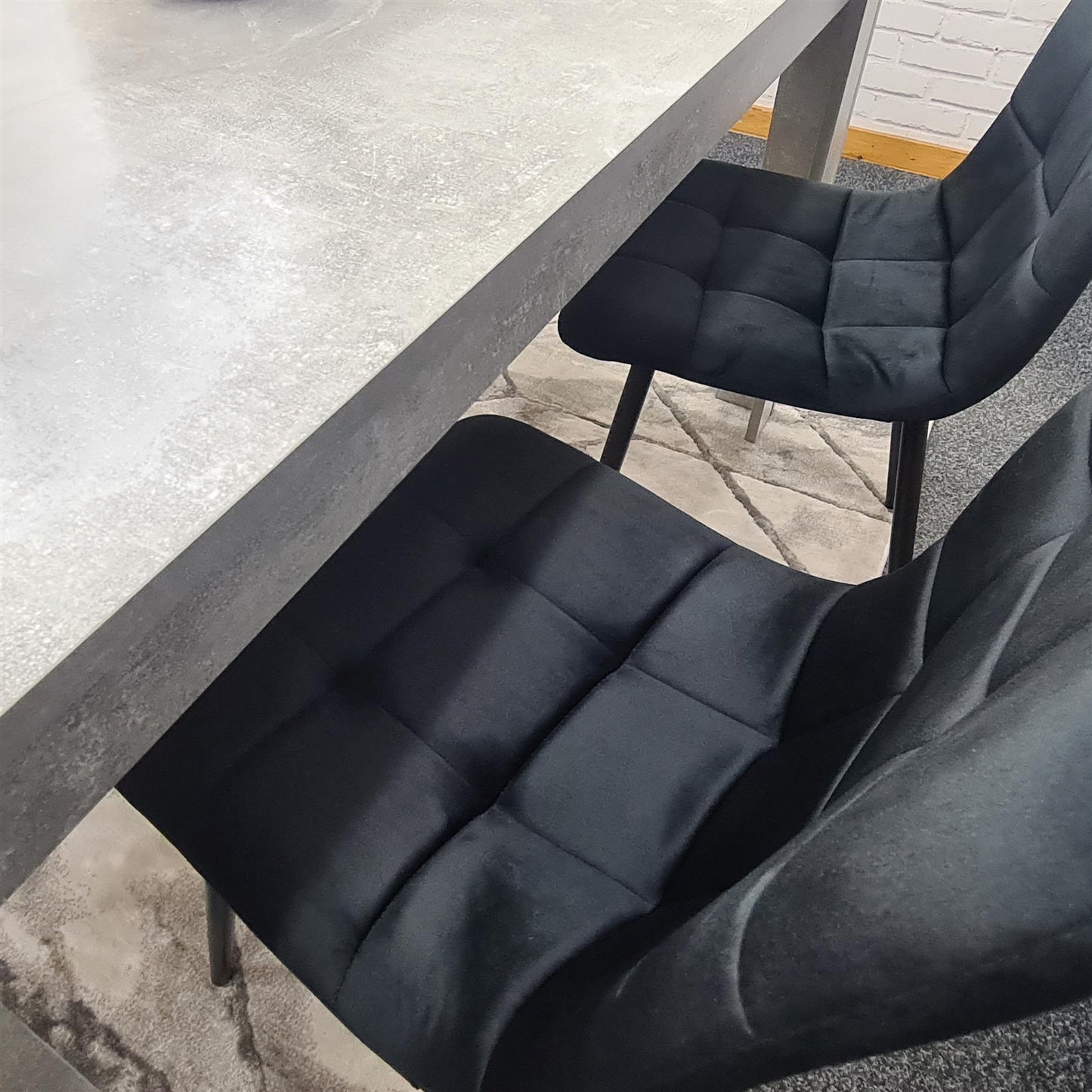 Dining Table and 2 Chairs With Stone Grey Effect Wood Table 2 Black Velvet Chairs Dining Room