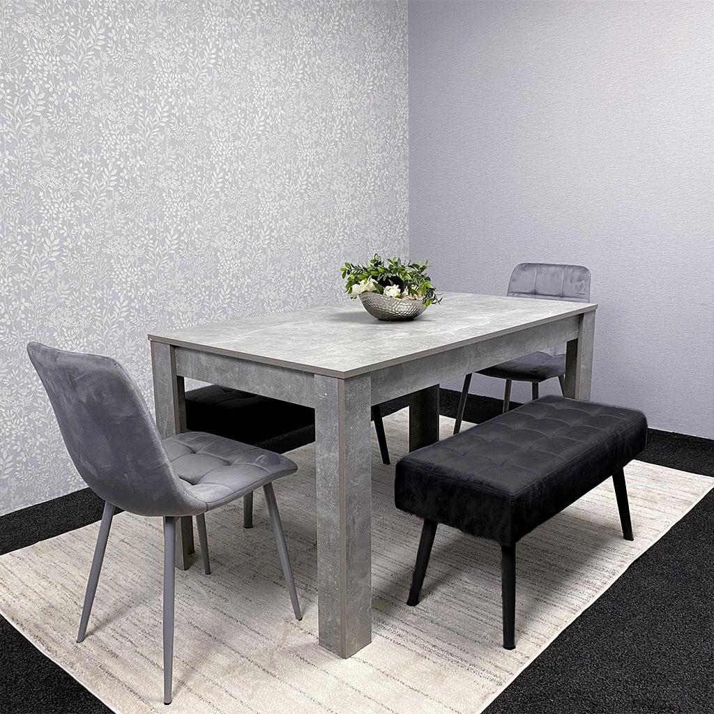 Grey Wooden Dining Table Set with 2 Grey Chairs and Benches - Dining Kitchen Room Furniture