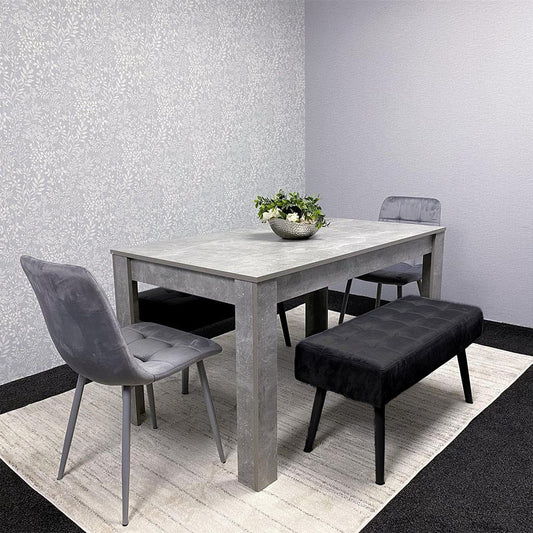 Grey Wooden Dining Table Set with 2 Grey Chairs and Benches - Dining Kitchen Room Furniture