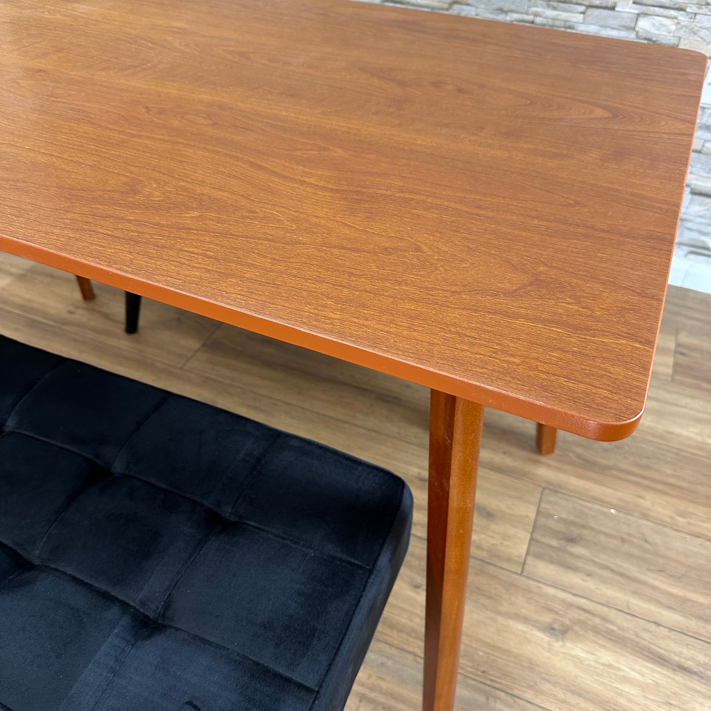 DOUBS Dining Table Set with 2 Black Velvet Benches, Walnut Effect Table 3-Piece Set