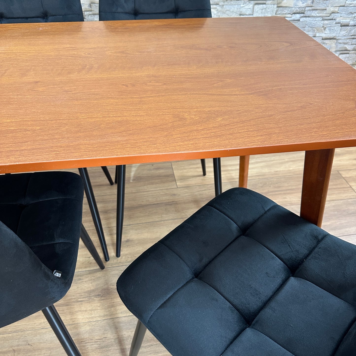 DOUBS Dining Table Set with 4 Black Velvet Chairs, Walnut Effect Table 5-Piece Set