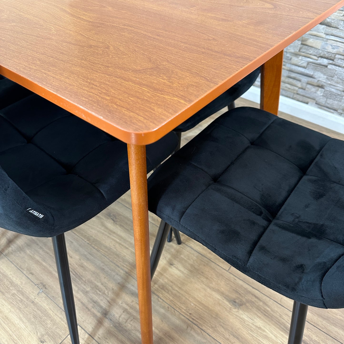 DOUBS Dining Table and 6 Black Velvet Chairs Set and Walnut Effect Table