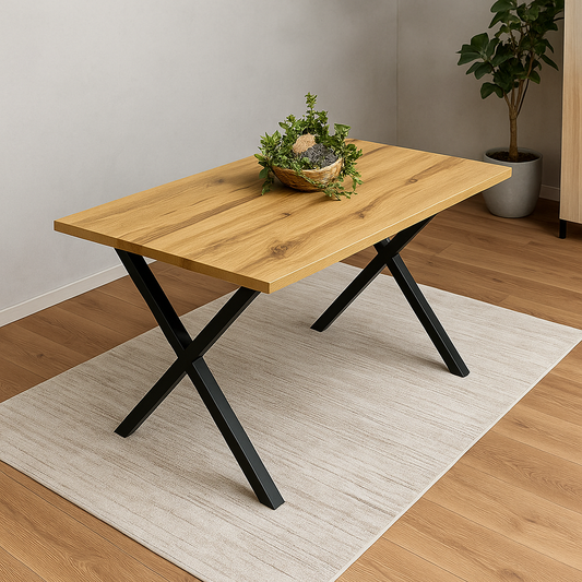 Wooden Dining Table With Metal Legs for Dining, Work, or Study