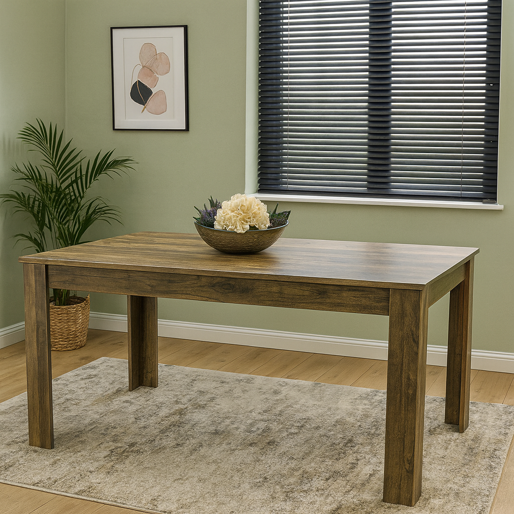 Dining Table Brown Rustic Wood Effect, Place for 6 Seats for Kitchen, Office or Dining room
