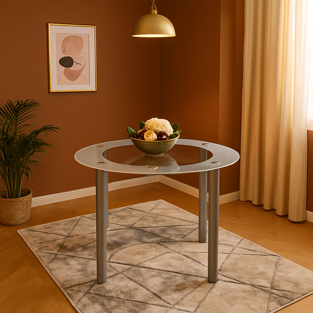 Glass Grey Dining Table Round Dining Table Dining Room Kitchen Furniture