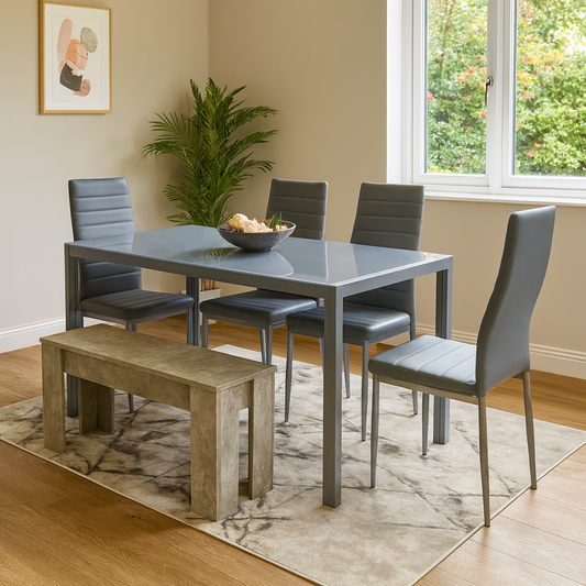 Dining Table and 4 Chairs With Bench Grey Glass 4 Leather Chairs Dining Room Furniture