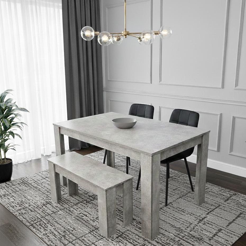 DOUBS Dining Table and 2 Chairs With Stone Grey Effect Wood Table 2 Black Velvet Chairs Dining Room