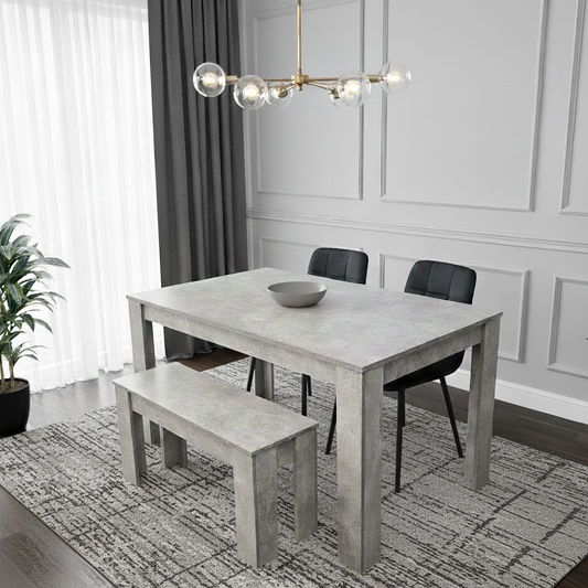 DOUBS Dining Table and 2 Chairs With Stone Grey Effect Wood Table 2 Black Velvet Chairs Dining Room