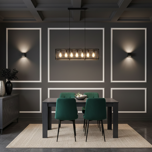 DOUBS Dining Table and 4 Chairs  Black Dark Grey Velvet Green Chairs Wood Dining Set Furniture