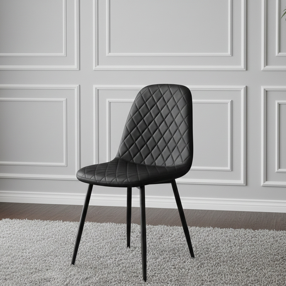 DOUBS Dining Table and 4 Chairs Stone Grey Effect Wood Table 4 Black Leather Chairs Dining Room